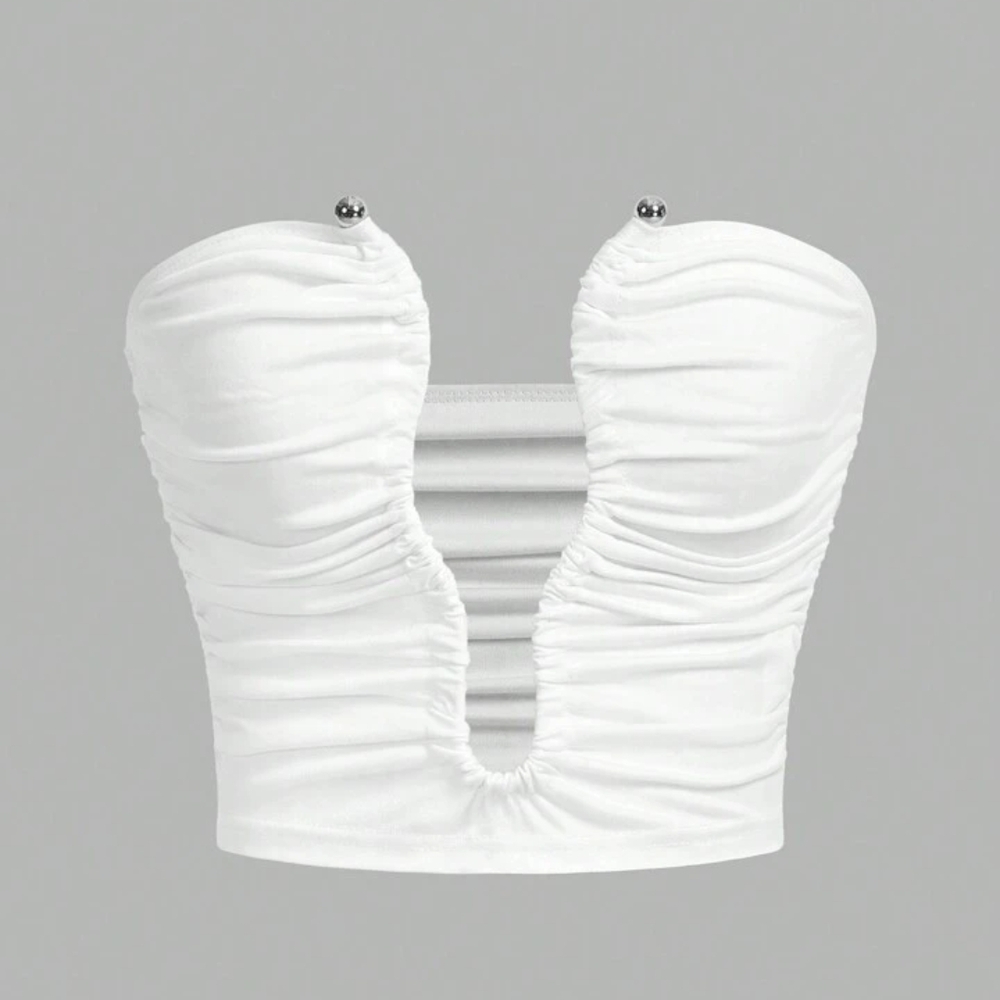 SHEIN White Sleeveless Ruched Bustier Crop Top